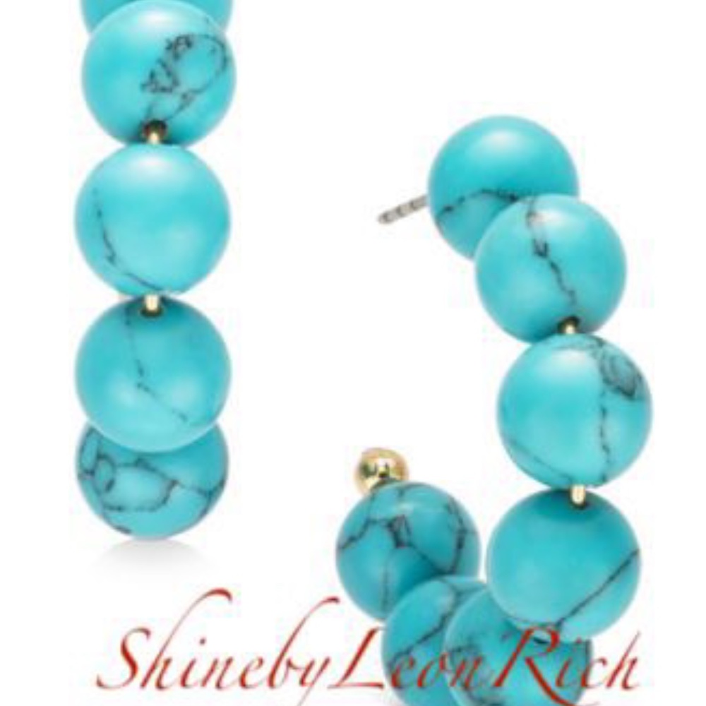 ALFANI Gold-tone Small Stone Bead C-hoop Earrings, 1" In Turquoise, NEW💙